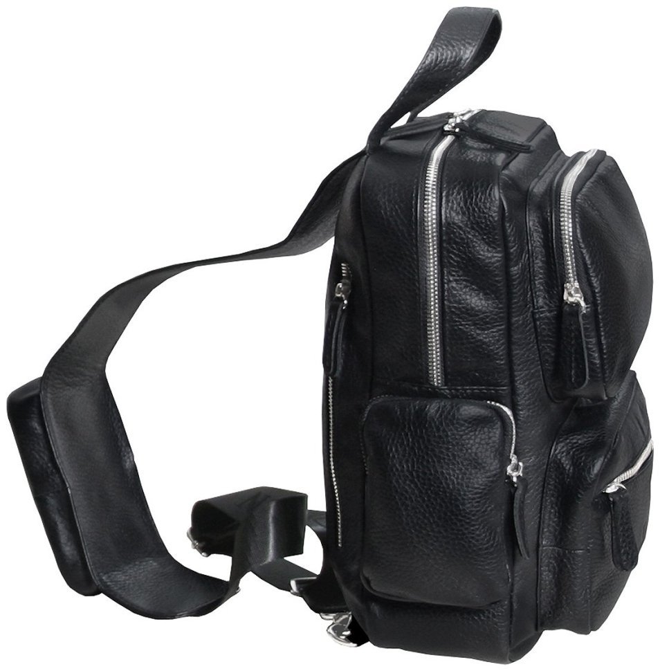 Большая мужская сумка слинг из кожи флотар черного цвета Vip Collection 102385 фото №3 Большая мужская сумка слинг из кожи флотар черного цвета Vip Collection 102385 modnotak фото №3