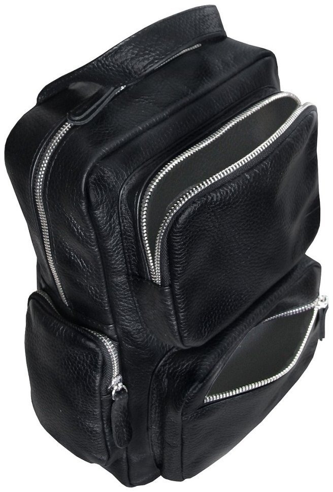 Большая мужская сумка слинг из кожи флотар черного цвета Vip Collection 102385 фото №5 Большая мужская сумка слинг из кожи флотар черного цвета Vip Collection 102385 modnotak фото №5