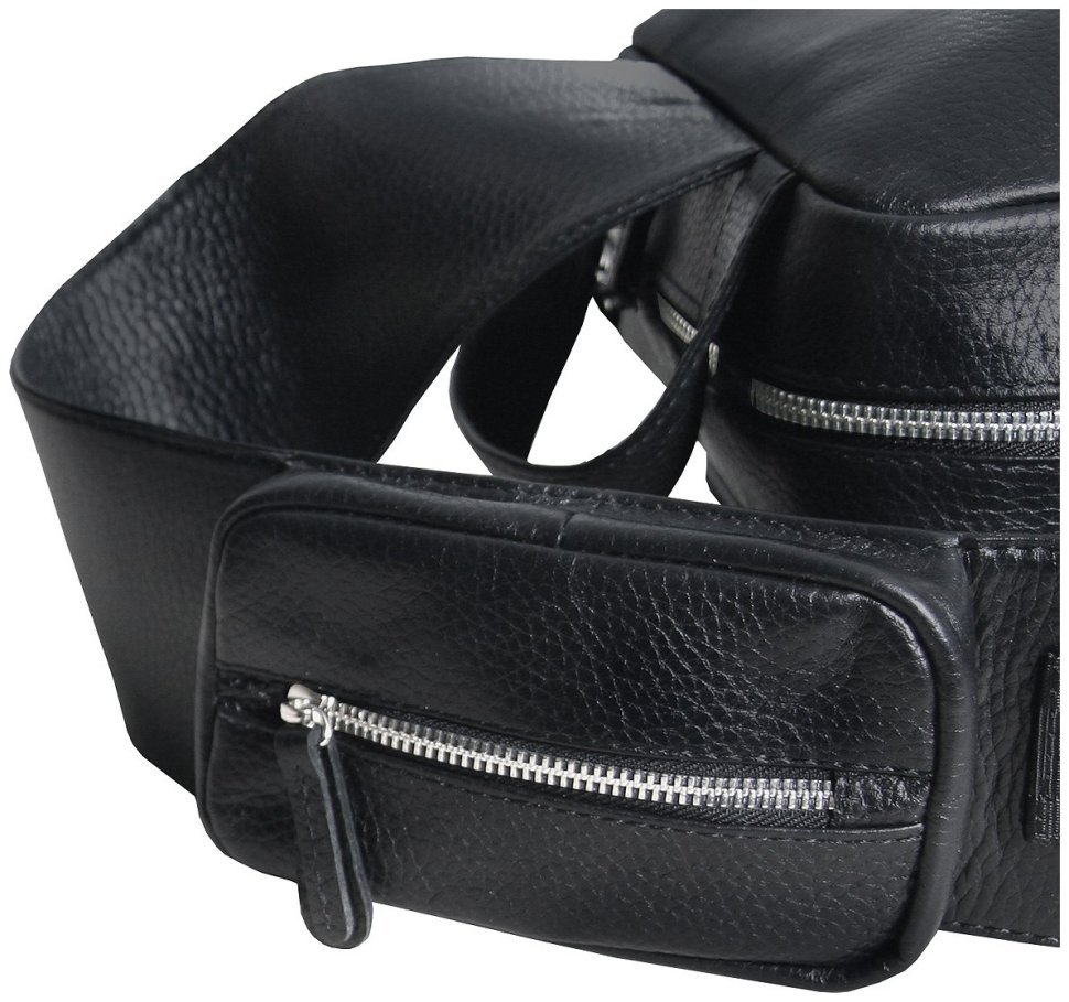 Большая мужская сумка слинг из кожи флотар черного цвета Vip Collection 102385 фото №8 Большая мужская сумка слинг из кожи флотар черного цвета Vip Collection 102385 modnotak фото №8