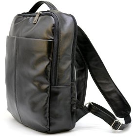 Чоловічий шкіряний рюкзак з чорного кольору на два відділення TARWA (19927)