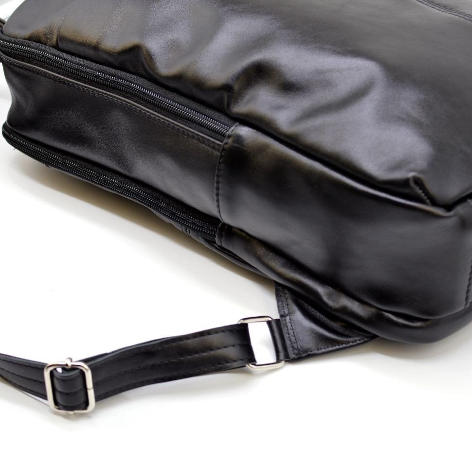 Мужской кожаный городской рюкзак из черного цвета на два отделения TARWA (19927)