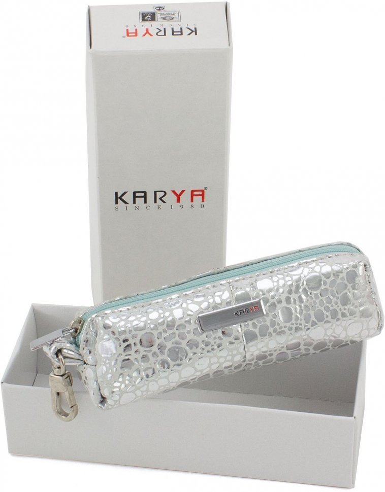 Срібляста ключниця з натуральної шкіри на блискавці KARYA (436-099)