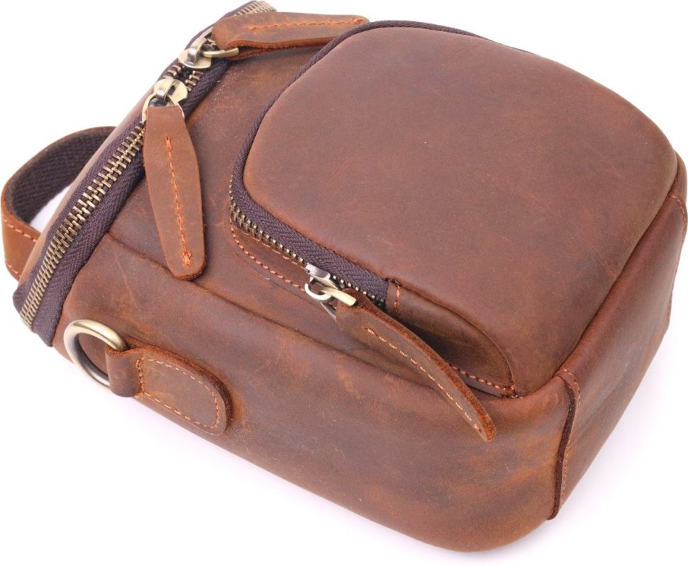 Компактная мужская сумка из натуральной винтажной кожи коричневого окраса Vintage (2421295)