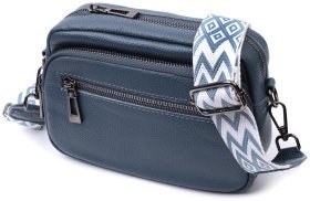 Женская сумка из натуральной кожи с накладным карманом Vintage 22641 Синяя