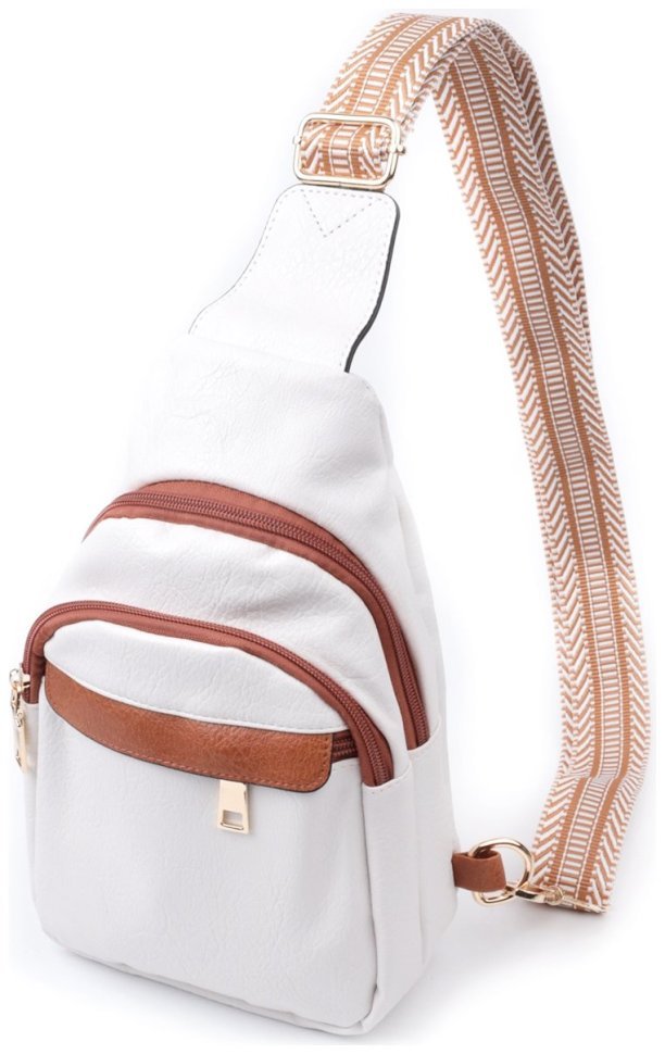 Жіноча слінг-сумка з отвором для навушників з екошкіри Vintage 22785 Білого кольору modnotak фото №1