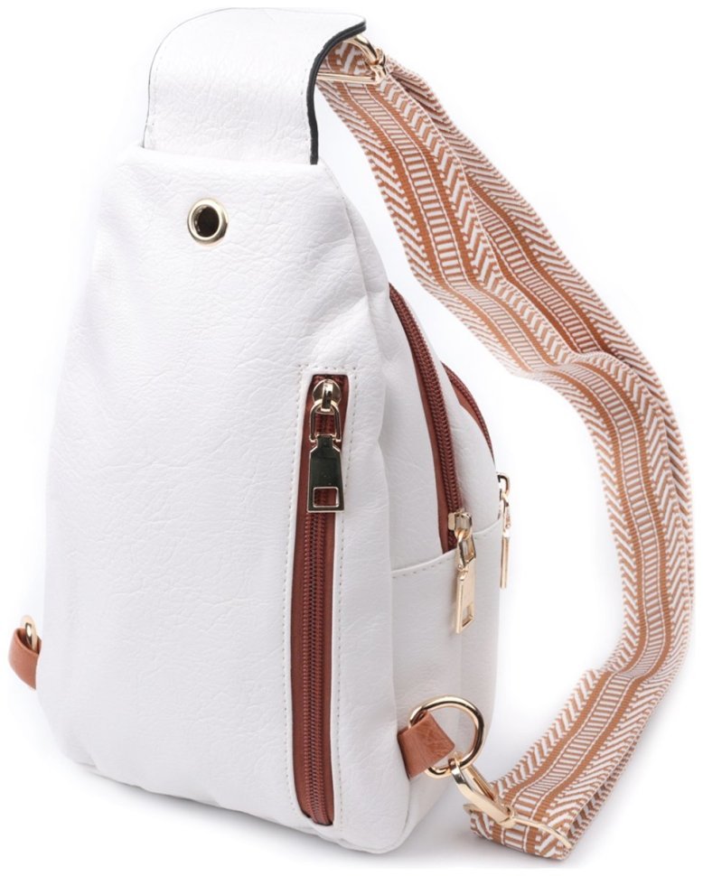 Жіноча слінг-сумка з отвором для навушників з екошкіри Vintage 22785 Білого кольору modnotak фото №2