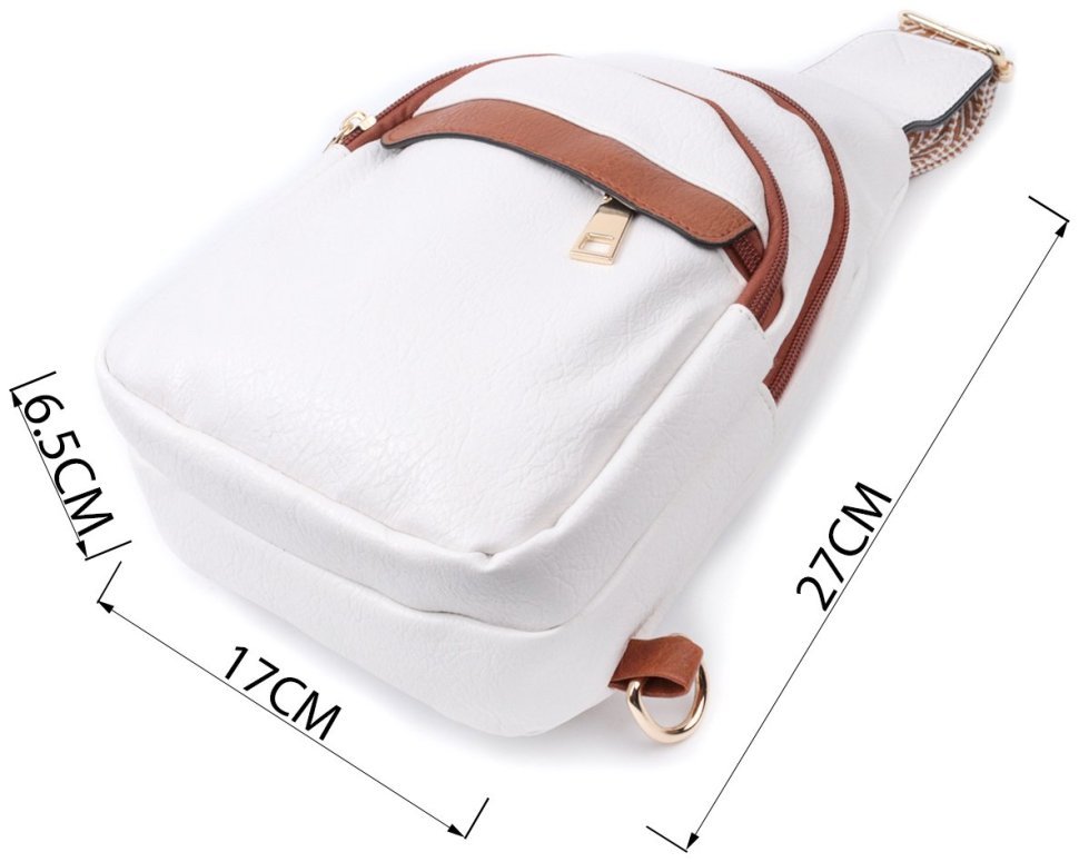 Жіноча слінг-сумка з отвором для навушників з екошкіри Vintage 22785 Білого кольору modnotak фото №3