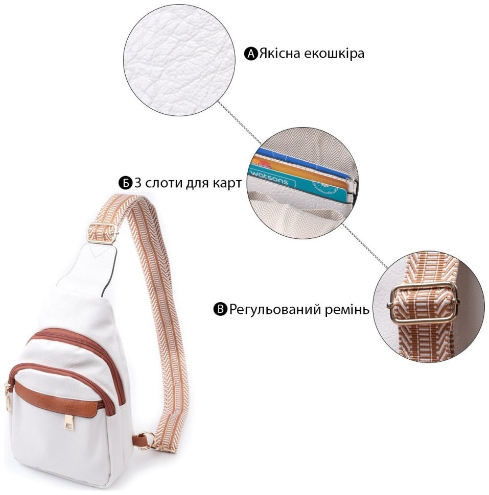 Жіноча слінг-сумка з отвором для навушників з екошкіри Vintage 22785 Білого кольору modnotak фото №4