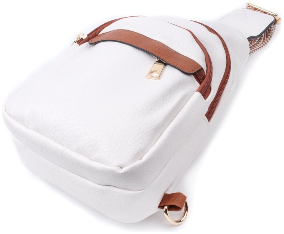 Жіноча слінг-сумка з отвором для навушників з екошкіри Vintage 22785 Білого кольору modnotak фото №6