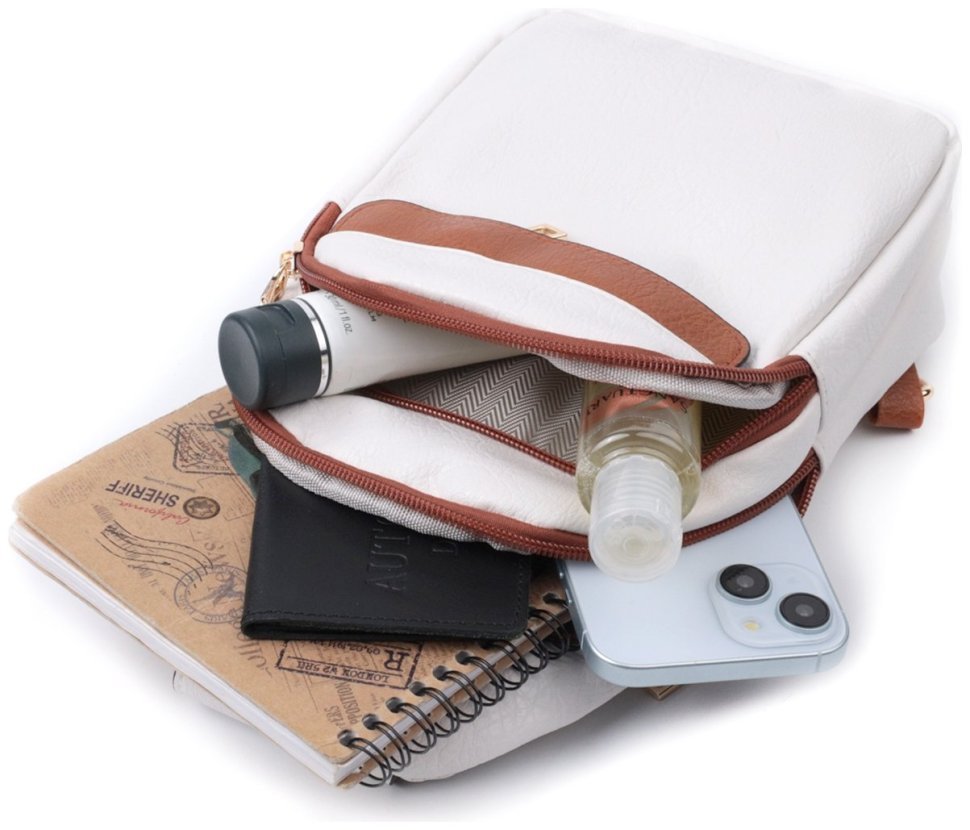 Жіноча слінг-сумка з отвором для навушників з екошкіри Vintage 22785 Білого кольору modnotak фото №8