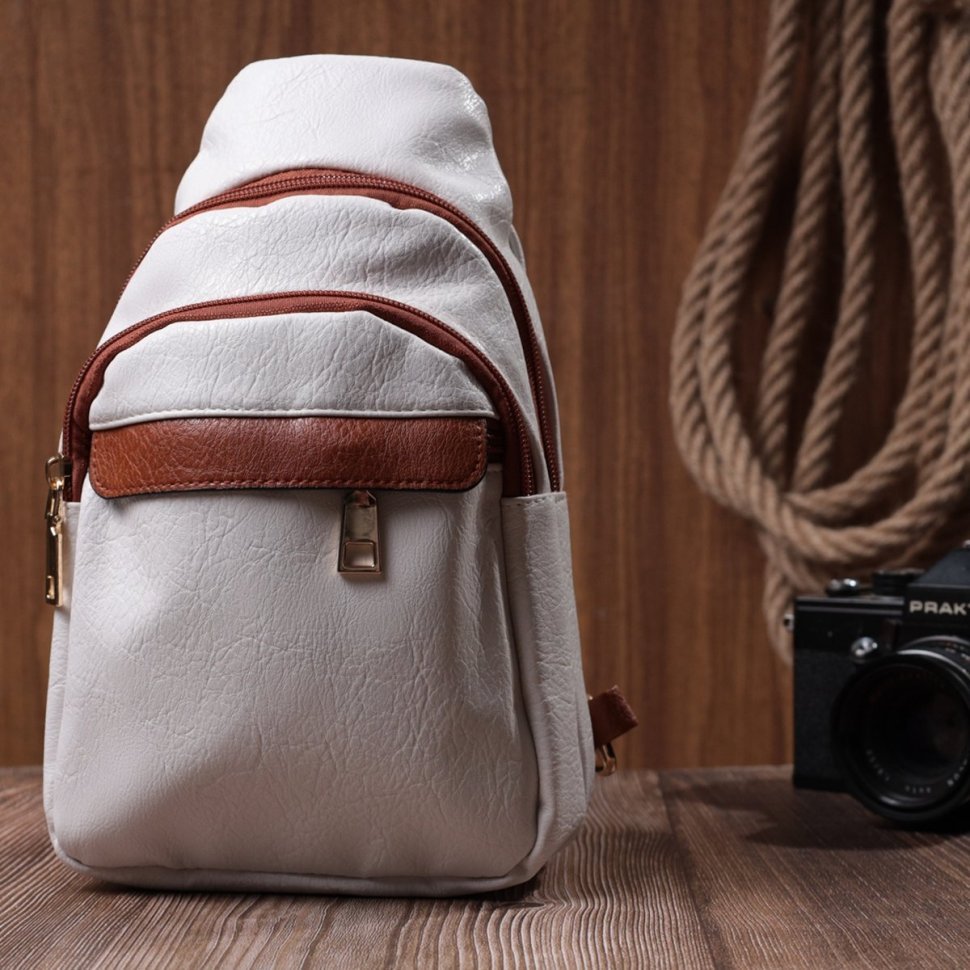 Жіноча слінг-сумка з отвором для навушників з екошкіри Vintage 22785 Білого кольору modnotak фото №9