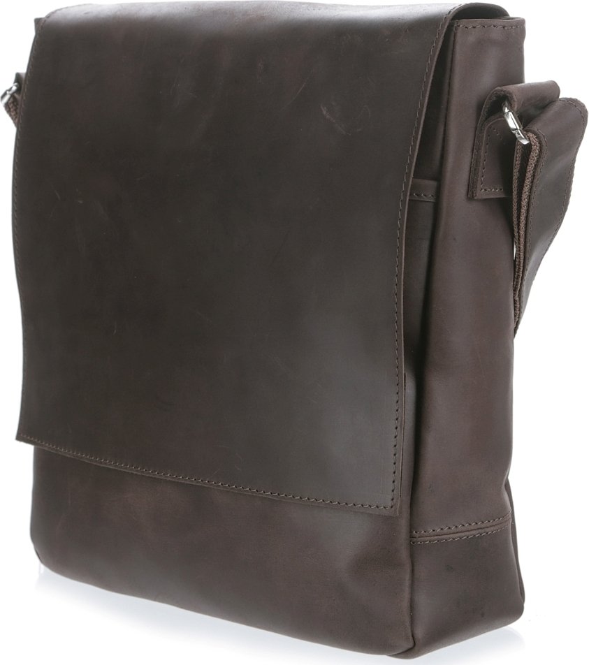 Солидная мужская сумка через плечо коричневого цвета из винтажной кожи SHVIGEL (00886) 