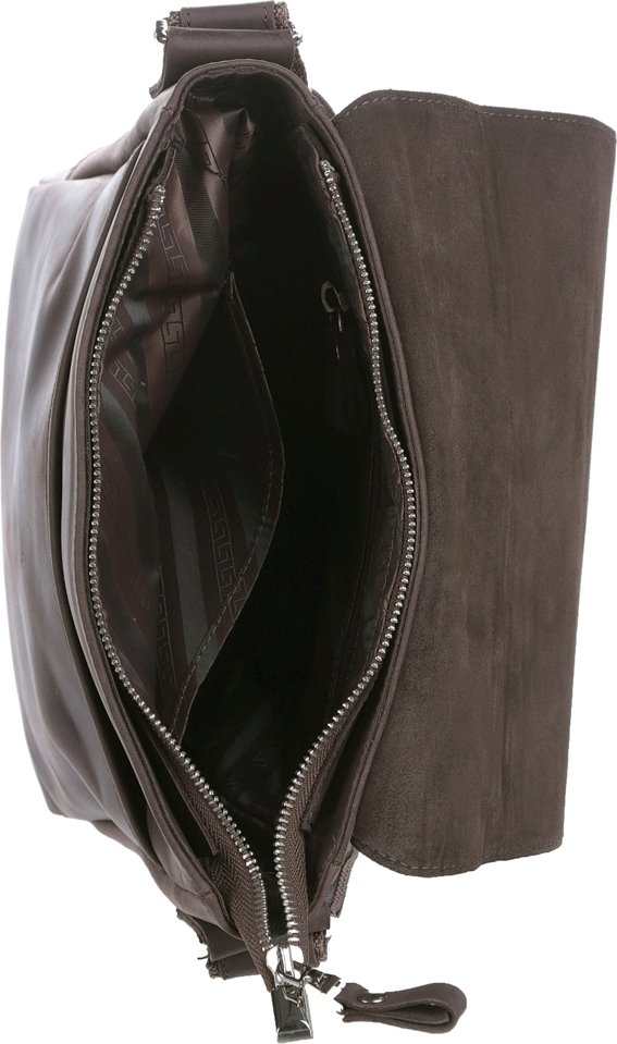 Солидная мужская сумка через плечо коричневого цвета из винтажной кожи SHVIGEL (00886) 