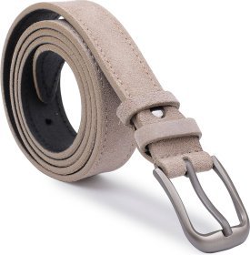 Замшевый женский ремень бежевого цвета с лаконичной пряжкой Vintage (2420780)