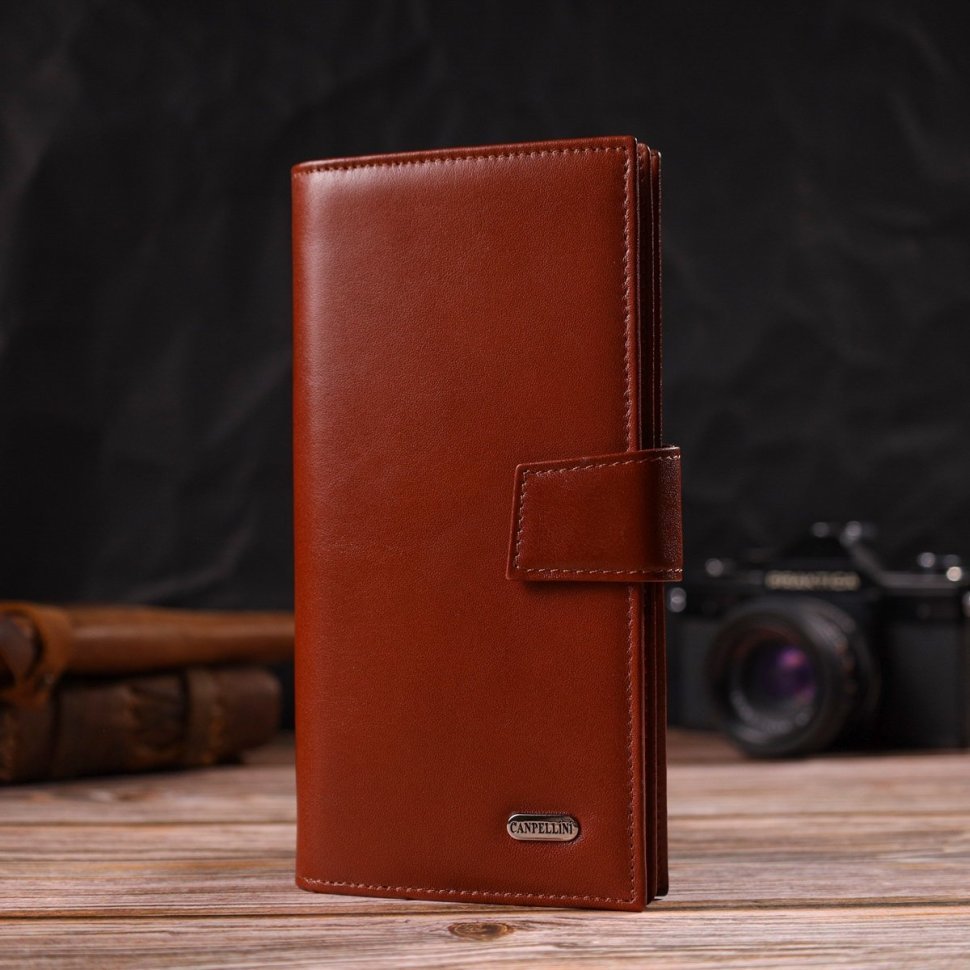 Вертикальний чоловічий гаманець із натуральної гладкої шкіри коричневого кольору CANPELLINI (2421721)
