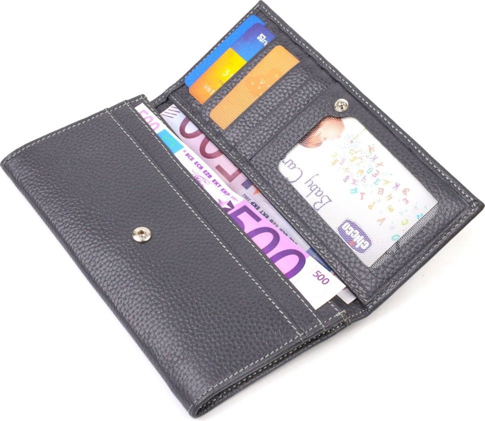 Місткий жіночий гаманець із натуральної шкіри сірого кольору CANPELLINI (2421821)