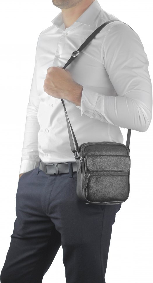Стильная мужская наплечная сумка-планшет из кожи на два отдела Tiding Bag (15764)