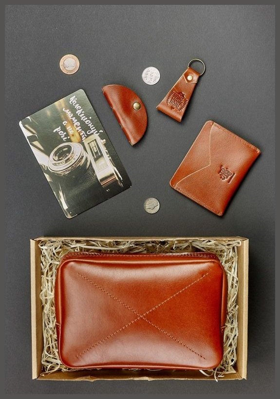 Подарочный набор для мужчины кожаных из сумки, портмоне и брелока BlankNote (12343) 