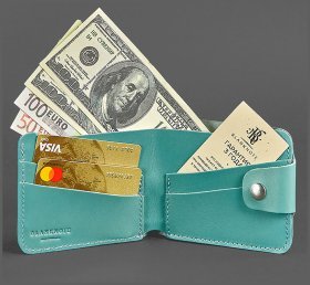 Бирюзовое портмоне из натуральной кожи на кнопке BlankNote (12565)