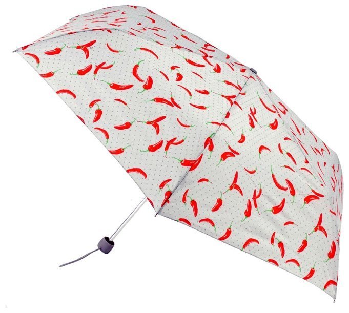 Зонт женский Fulton Superslim-2 L553 Hot Chilies (механика, складной, серый с принтом перчика чили) 93885 modnotak фото №1