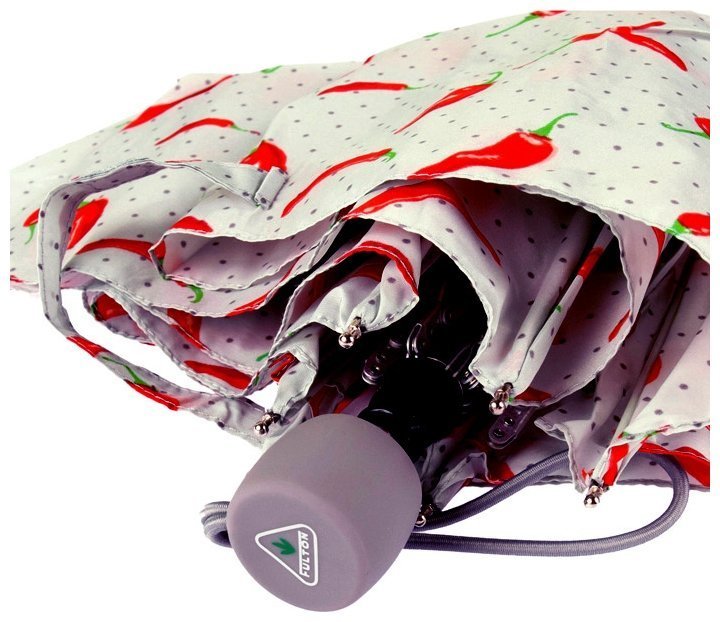 Зонт женский Fulton Superslim-2 L553 Hot Chilies (механика, складной, серый с принтом перчика чили) 93885 modnotak фото №5