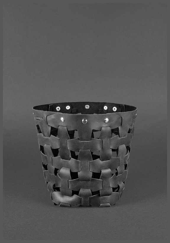 Плетеная сумка вертикального типа из натуральной черной кожи BlankNote Пазл M (12759)