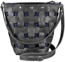 Плетені сумка вертикального типу з натуральної чорної шкіри BlankNote Пазл M (12759)