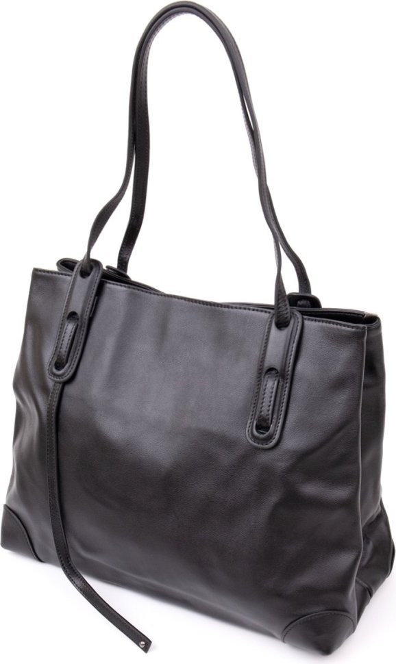 Женская сумка прямоугольной формы из натуральной кожи черного цвета Vintage (20400)