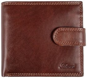 Горизонтальный мужской кошелек из натуральной гладкой кожи на кнопке с монетницей Ashwood VT 94185 коричневого цвета