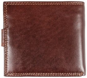 Горизонтальный мужской кошелек из натуральной гладкой кожи на кнопке с монетницей Ashwood VT 94185 коричневого цвета