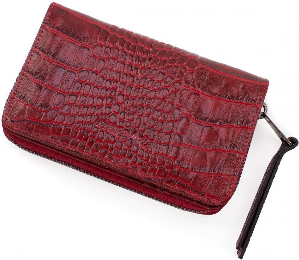 Оригінальний жіночий гаманець червоного кольору з тисненням під крокодила Tony Bellucci (10799)