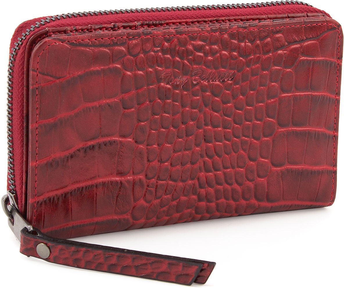Оригінальний жіночий гаманець червоного кольору з тисненням під крокодила Tony Bellucci (10799)
