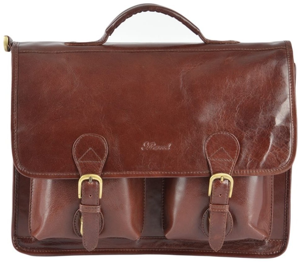 Деловой кожаный мужской портфель через плечо Ashwood 8190 VT коричневого цвета 94385 modnotak фото №1