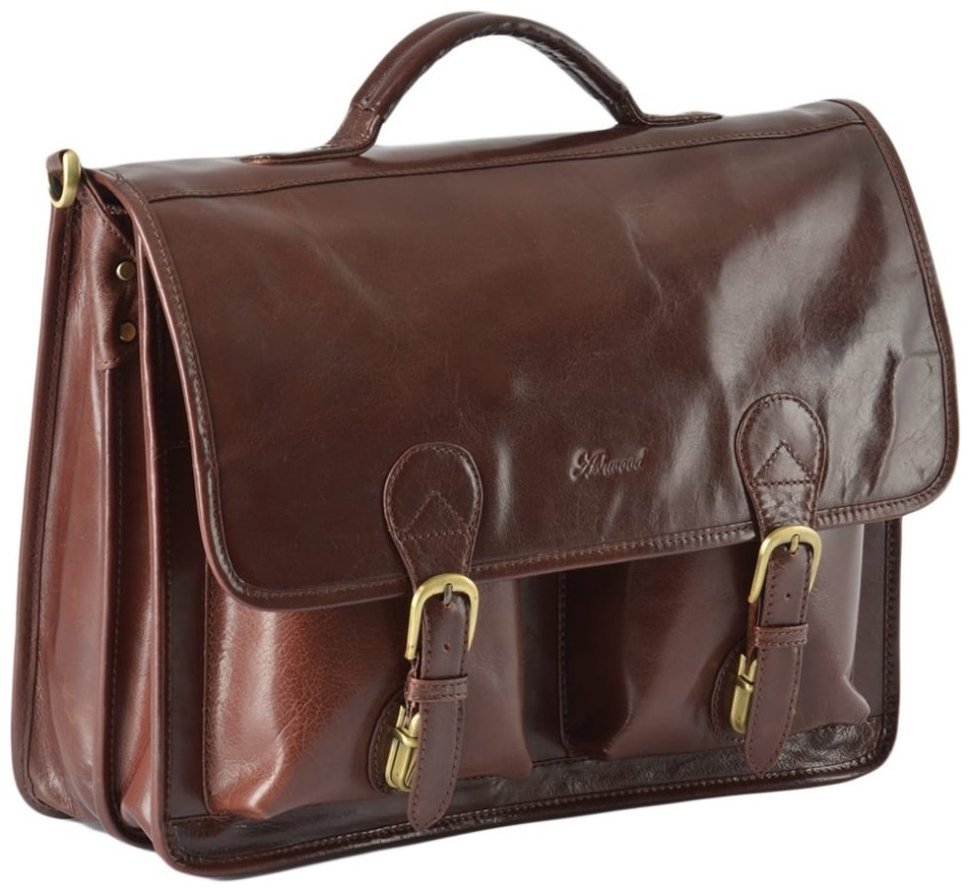 Деловой кожаный мужской портфель через плечо Ashwood 8190 VT коричневого цвета 94385 modnotak фото №2