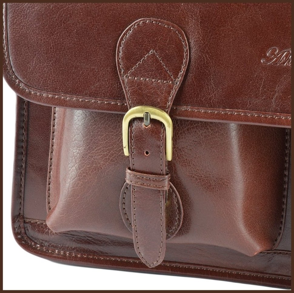 Деловой кожаный мужской портфель через плечо Ashwood 8190 VT коричневого цвета 94385 modnotak фото №5