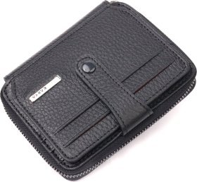 Чорний компактний гаманець з натуральної зернистої шкіри на блискавці KARYA (2420971)