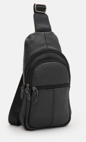 Мужская сумка-рюкзак через плечо из натуральной кожи Borsa Leather 94685 чёрного цвета