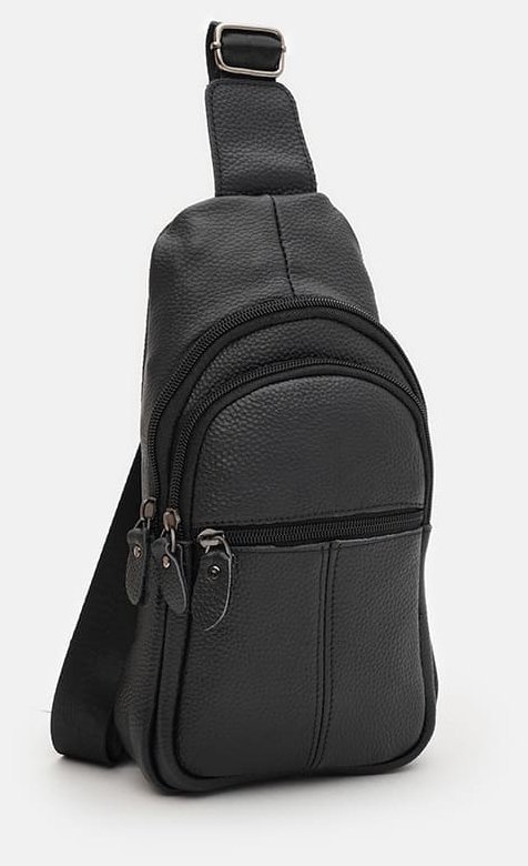 Мужская сумка-рюкзак через плечо из натуральной кожи Borsa Leather 94685 чёрного цвета modnotak фото №2