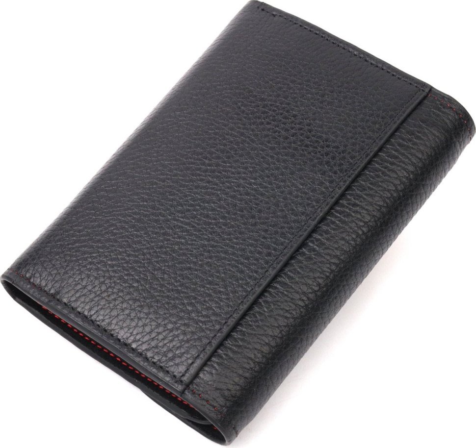 Компактний жіночий гаманець з монетницею із натуральної шкіри чорно-червоного кольору KARYA (2421071)