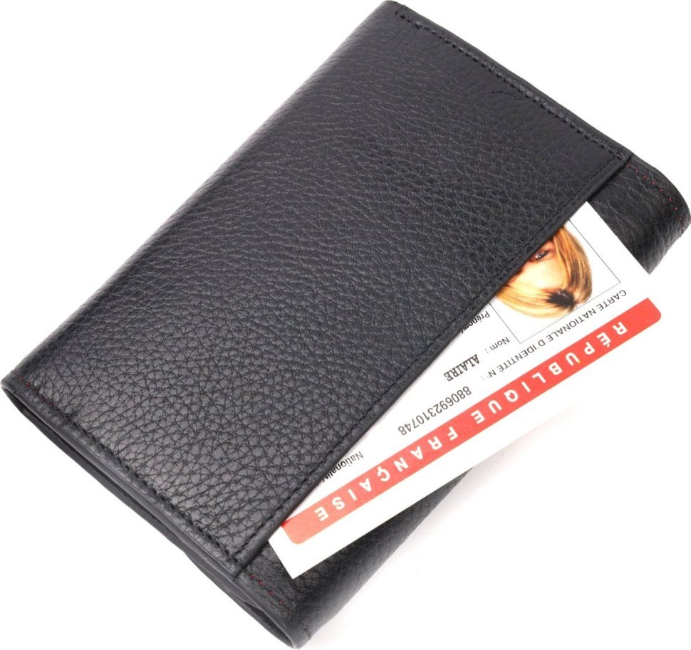 Компактний жіночий гаманець з монетницею із натуральної шкіри чорно-червоного кольору KARYA (2421071)