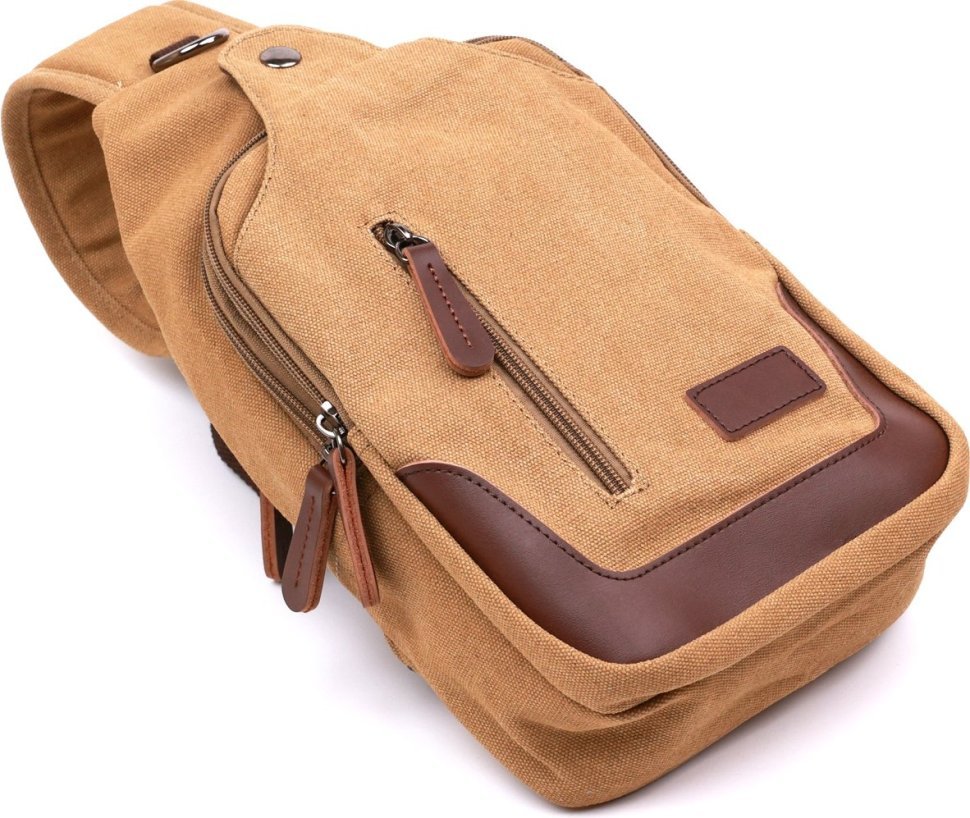 Текстильная мужская сумка-слинг через плечо песочного цвета Vintage (20385)