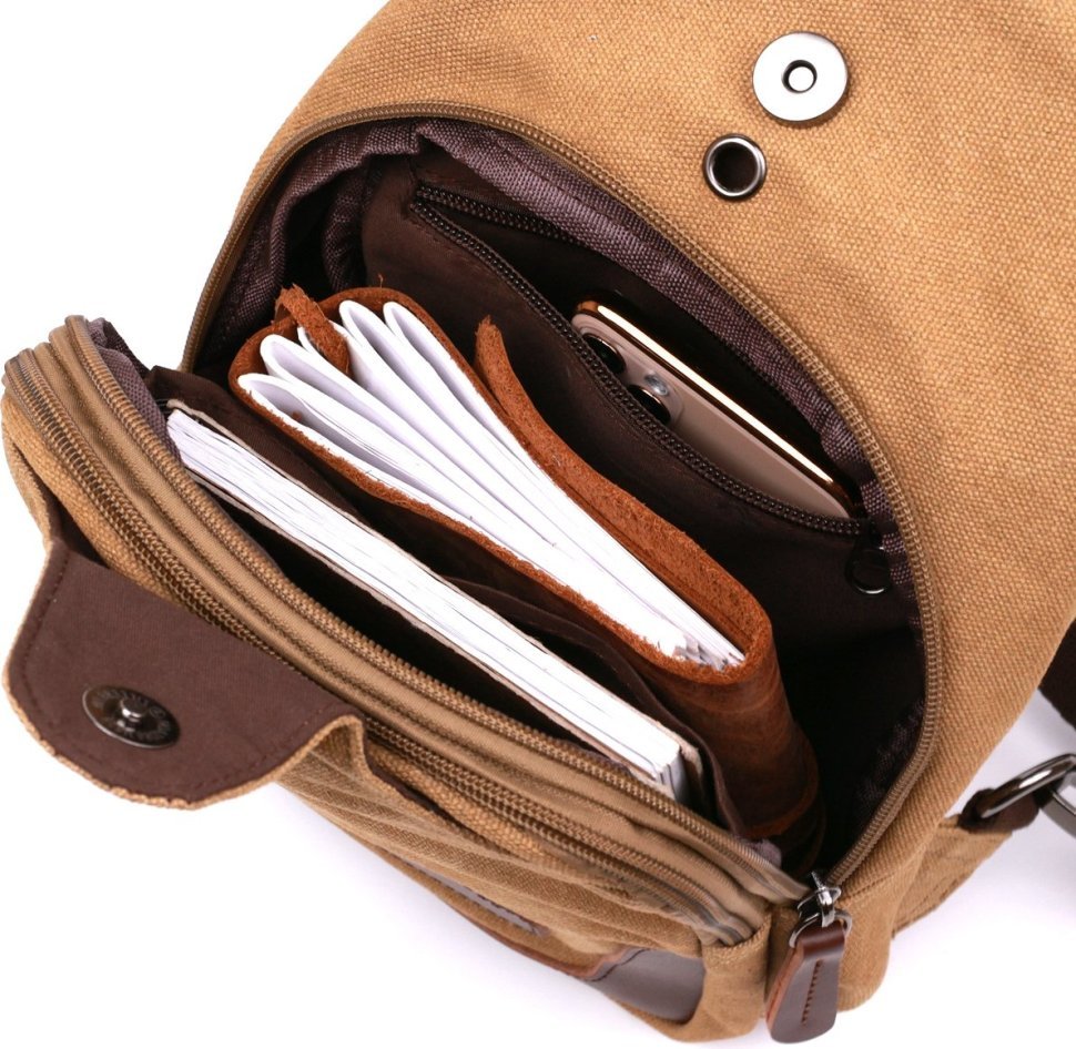 Текстильная мужская сумка-слинг через плечо песочного цвета Vintage (20385)