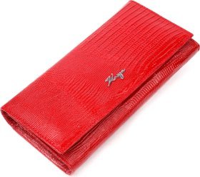 Лаковий жіночий горизонтальний гаманець із натуральної шкіри під рептилію в червоному кольорі KARYA (2421171)