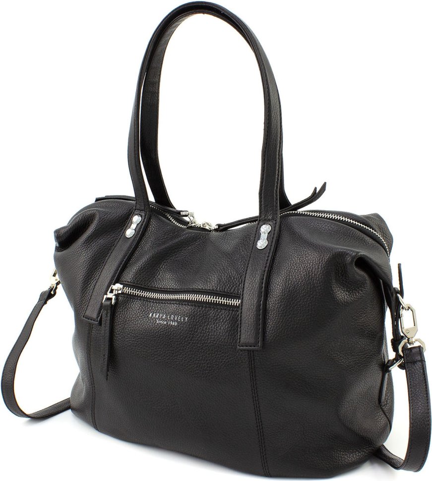 Велика жіноча сумка горизонтального типу із чорної шкіри KARYA (21031)