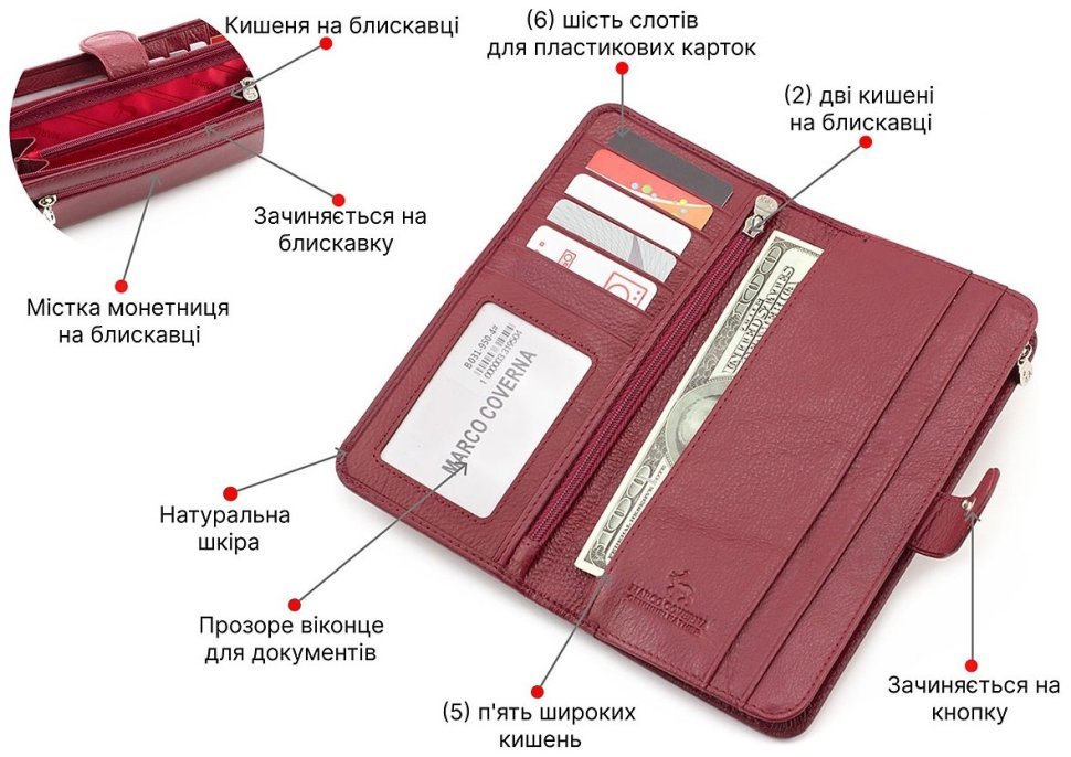 Місткий жіночий гаманець зі шкіри на кнопці Marco Coverna (17871) modnotak фото №4