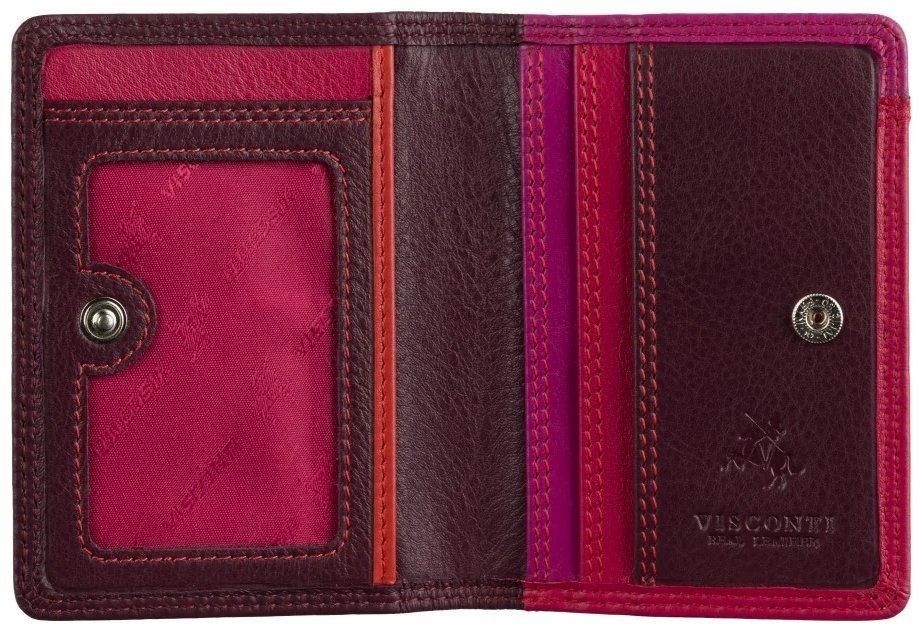 Картхолдер из гладкой кожи на кнопке с окошком для ID-документа Visconti RB111 бордовый/разноцветный цвет 95485 modnotak фото №3