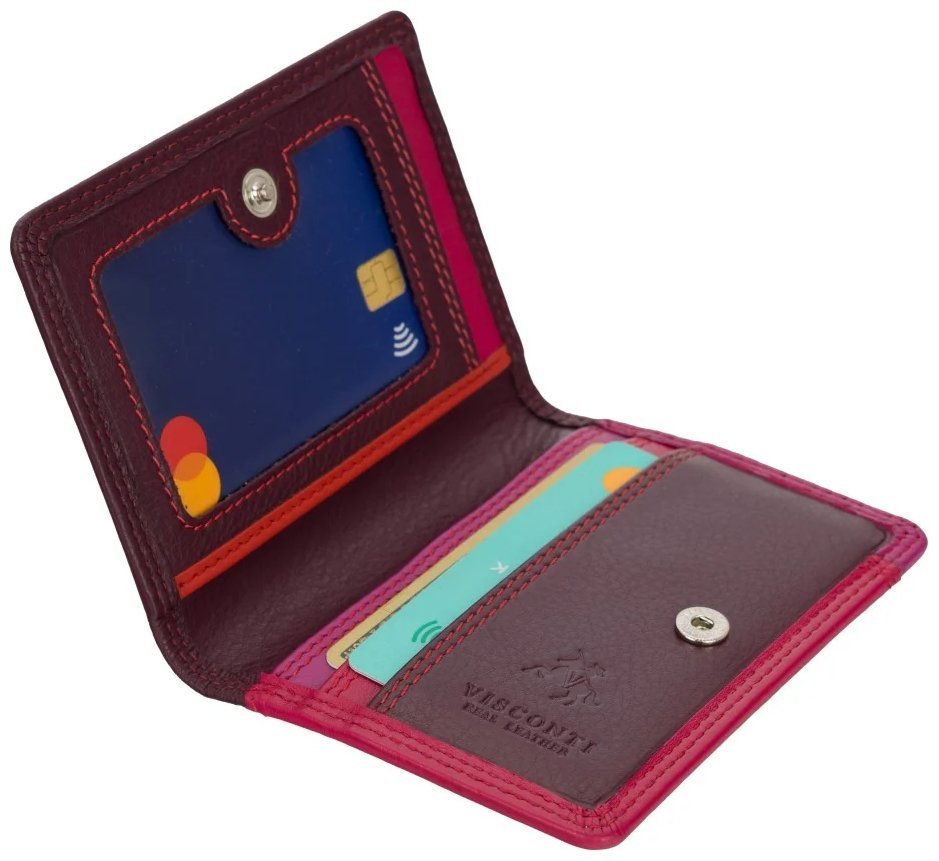 Картхолдер из гладкой кожи на кнопке с окошком для ID-документа Visconti RB111 бордовый/разноцветный цвет 95485 modnotak фото №5