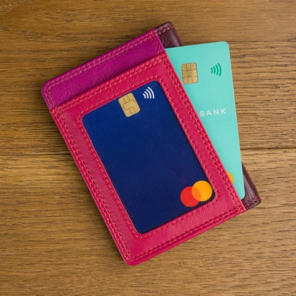 Картхолдер из гладкой кожи на кнопке с окошком для ID-документа Visconti RB111 бордовый/разноцветный цвет 95485 modnotak фото №6