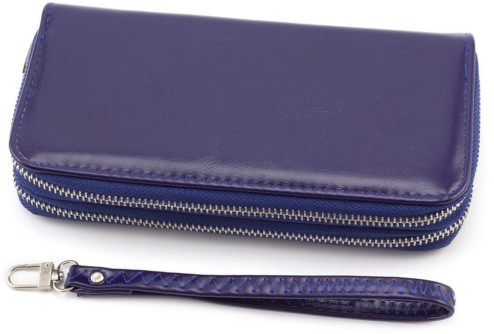 Синій жіночий гаманець зі шкіри PU на дві блискавки Kivi (17941)