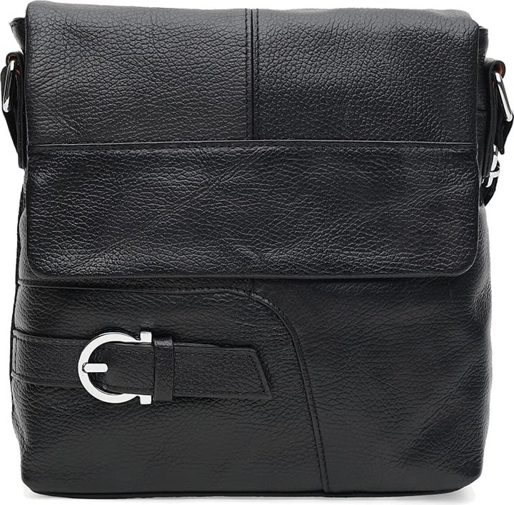 Мужская сумка-планшет на плечо из черной кожи с клапаном Keizer (21348)